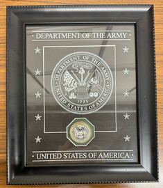 Department of the Army 1775 Silver Coin with Etched Glass in Frame