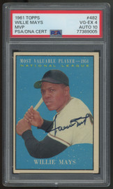 1961 Topps Willie Mays MVP #482 PSA 4 Auto PSA 10