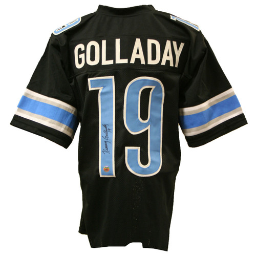 Show everyone who the true fan is with this Kenny Golladay Autographed Custom Black Football Jersey, with its classic style. Cheer on the Honolulu blue and silver on game day with stitched numbers and lettering to make it feel like the real thing. Autographed by Kenny Golladay in our store on Saturday, October 21, 2017. Comes with authentication sticker and certificate of authenticity.