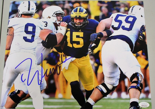 Chase Winovich Auto Wolverines Double Teamed 11x14 Photo ~Signed & JSA Certified