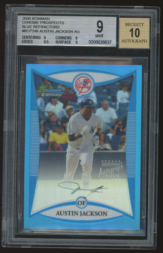 2008 Bowman Chrome Prospects Refractor Blue Austin Jackson Auto #52/150 BGS 9