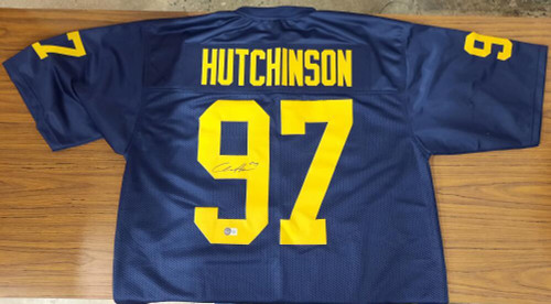 Aidan Hutchinson Signed Autographed Jersey XL Blue UM BAS