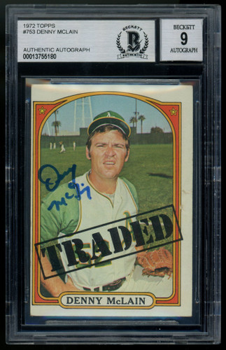 1972 Topps Denny McLain Auto #753 BAS 9