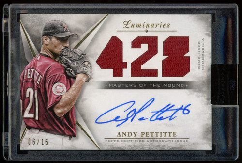 2018 Topps Luminaries Andy Pettitte Patch Auto /15 #MOTMAR-AND