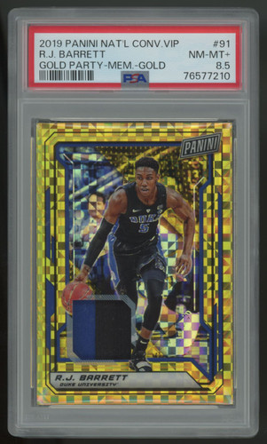 2019 Panini The National R.J. Barrett RC Patch Gold /5 #91 PSA 8.5