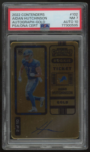 2022 Contenders Aidan Hutchinson RC Gold Ticket Auto /10 #102 PSA 7 10