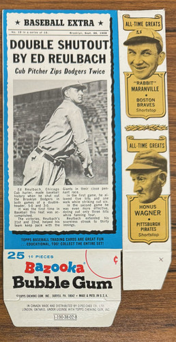 1969-70 Bazooka All-Time Greats Complete Box Missing Top Flap Wagner Mathewson