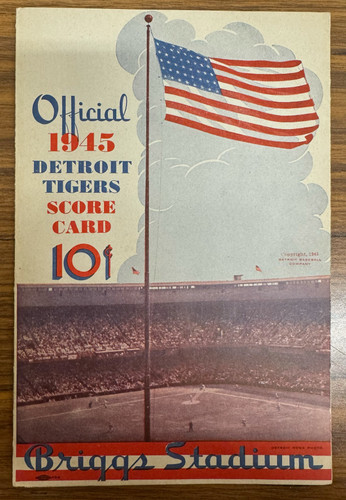 1945 Detroit Tigers vs Cleveland Indians Official Score Card