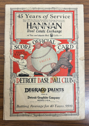 1928 Detroit Tigers vs Washington Senators Official Score Card