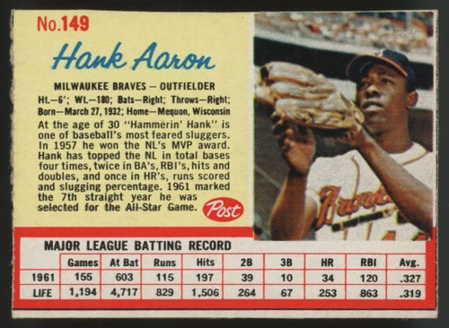 1962 Post Hank Aaron #149 VG/EX "B"