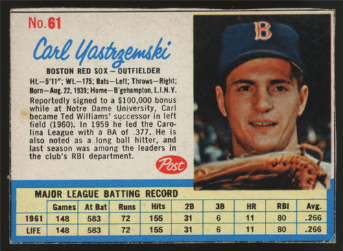 1962 Post Carl Yastrzemski #61 VG/EX