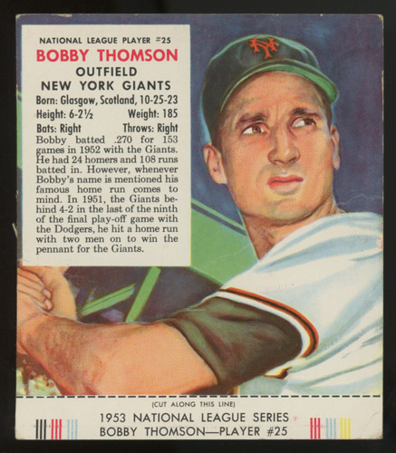 1953 Red Man Bobby Thomson w/ Tab #25 Good (Creases)