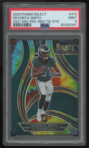 2020 Select DeVonta Smith XRC Tie Dye Prizm /25 #413 PSA 9