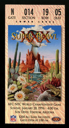 1996 Super Bowl XXX 30 Lower Level Tan Ticket Stub