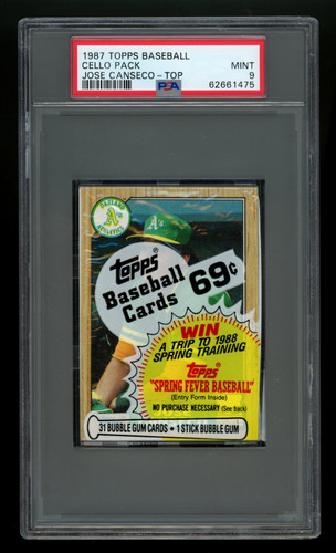 1987 Topps Baseball Cello Pack Canseco on Top PSA 9
