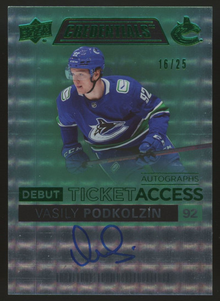 2021-22 Credentials Vasily Podkolzin Debut Ticket Access Auto Green /25 #DTAA-VP
