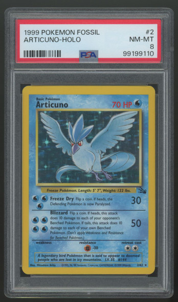 1999 Pokemon Articuno Fossil Unlimited Holo #2 PSA 8