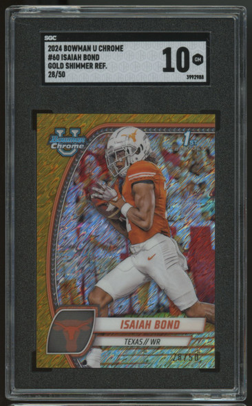 2024 Bowman University Chrome Isaiah Bond 1st Gold Shimmer /50 #60 SGC 10