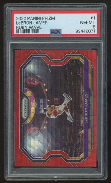 2020-21 Panini Prizm LeBron James Ruby Wave #1 PSA 8