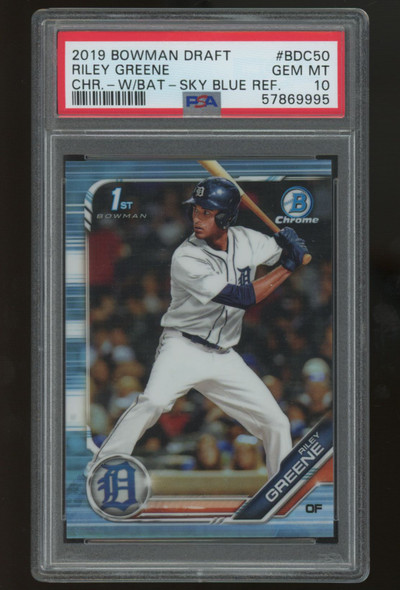 2019 Bowman Draft Riley Greene 1st Batting Sky Blue Refractor #BDC-50 PSA 10