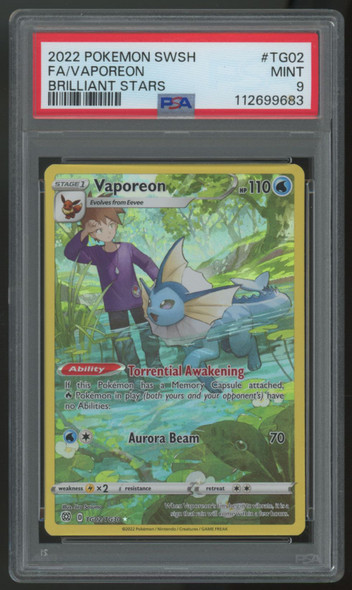 2022 Pokemon Vaporeon Brilliant Stars Full Art #TG02 PSA 9