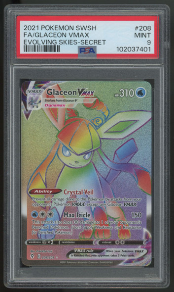 2021 Pokemon Glaceon VMAX Evolving Skies Secret Full Art #208 PSA 9