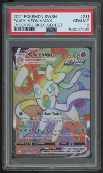 2021 Pokemon Sylveon VMAX Evolving Skies Secret Full Art #211 PSA 10
