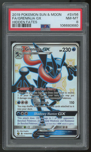 2019 Pokemon Greninja GX Hidden Fates Full Art #SV56 PSA 8