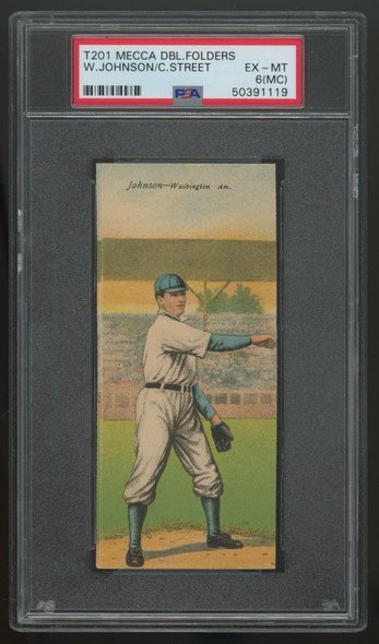 1911 T201 Mecca Double Folder Walter Johnson Charles Street PSA 6(MC)