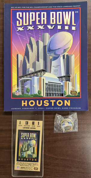 2004 Super Bowl XXXVIII Ticket(Gold Level) Program + Pin