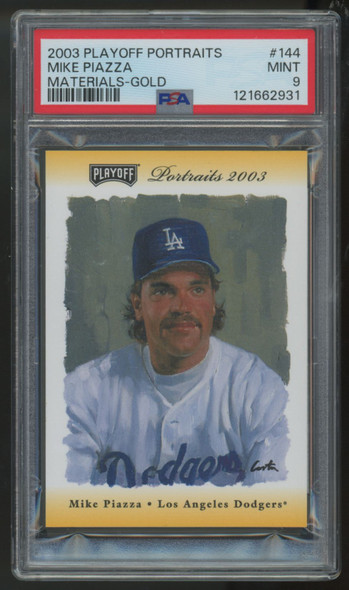 2003 Playoff Portraits Mike Piazza Materials Patch Gold /25 #144 PSA 9