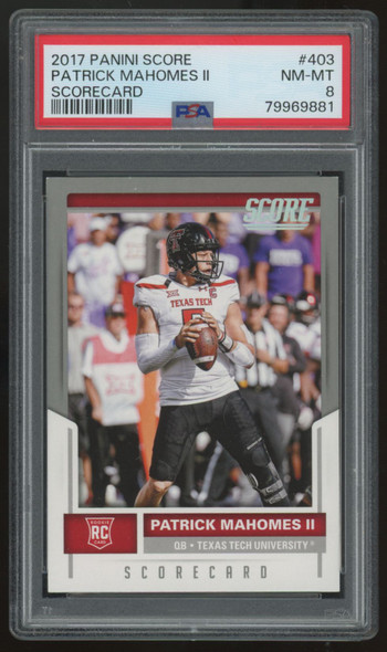 2017 Score Patrick Mahomes RC #403 Scorecard PSA 8