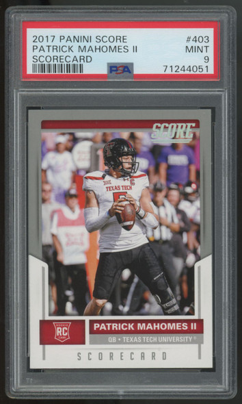 2017 Score Patrick Mahomes RC #403 Scorecard PSA 9
