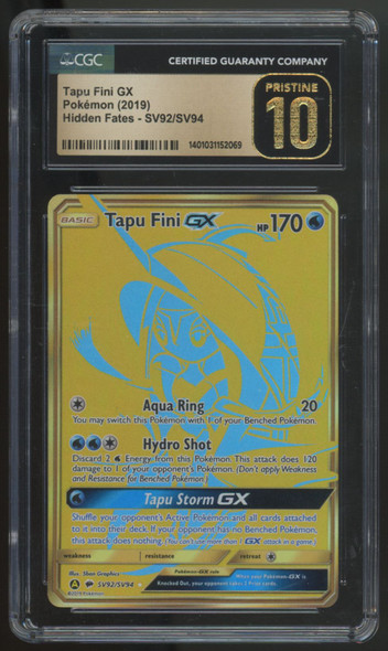 2019 Pokemon Tapu Fini GX Hidden Fates Shiny Holo #SV92 CGC Pristine 10