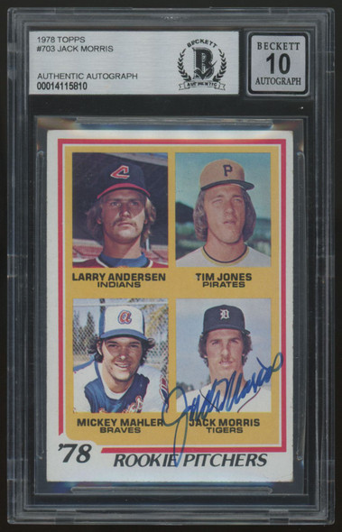1978 Topps Jack Morris RC Signed Auto BGS Authentic 10 *810