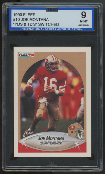 1990 Fleer Joe Montana TD's Error #10 ISA 9 *684
