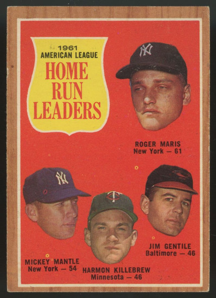 1962 Topps Mantle/Maris/Killebrew/Gentile Home Run Leaders #53 VG