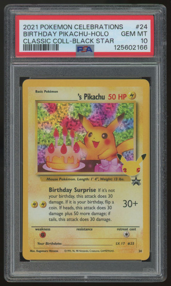 2021 Pokemon Birthday Pikachu Celebrations Holo Promo #24 PSA 10 (B)