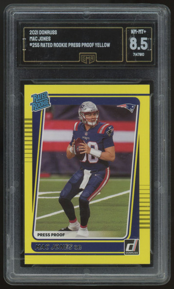 2021 Panini Donruss Mac Jones Rated Rookie Yellow Press Proof #255 GMA 8.5