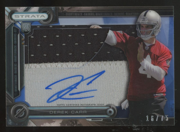 2014 Topps Strata Derek Carr RC Clear Cut Patch Auto RPA Blue /75 #CCAR-DC