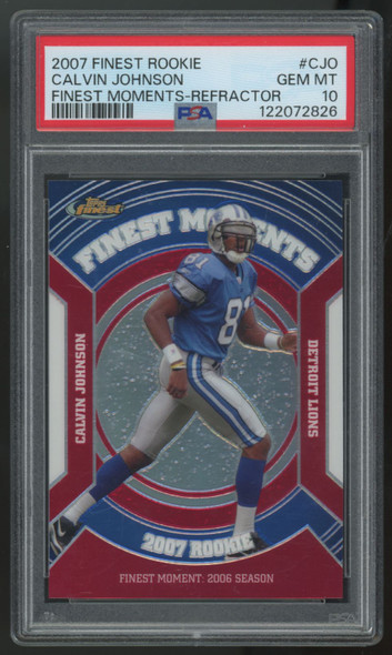 2007 Topps Finest Calvin Johnson RC Finest Moments Refractor #RFM-CJO PSA 10 2007 Topps Finest Calvin Johnson RC Finest Moments Refractor #RFM-CJO PSA 10