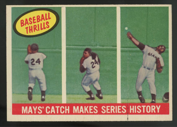1959 Topps Baseball Thrill's Willie Mays Catch Makes Series History #464 EX+ 1959 Topps Baseball Thrill's Willie Mays Catch Makes Series History #464 EX+
