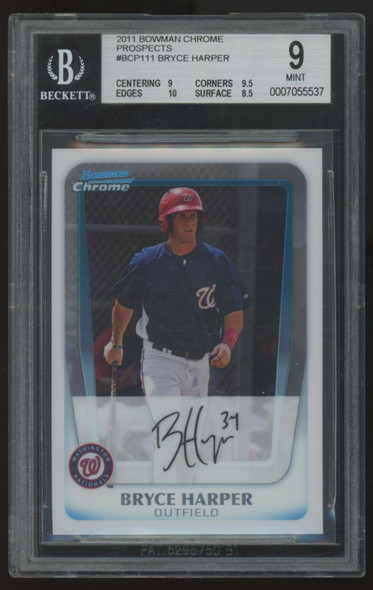 2011 Bowman Chrome Bryce Harper Prospect #BCP111 BGS 9 2011 Bowman Chrome Bryce Harper Prospect #BCP111 BGS 9