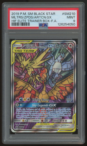 2019 Pokemon Moltres & Zapdos & Articuno GX ETB Promo #SM210 PSA 9 (B)