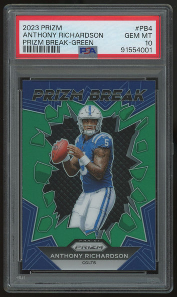 2023 Prizm Anthony Richardson RC Prizm Break Green Prizm #PB4 PSA 10