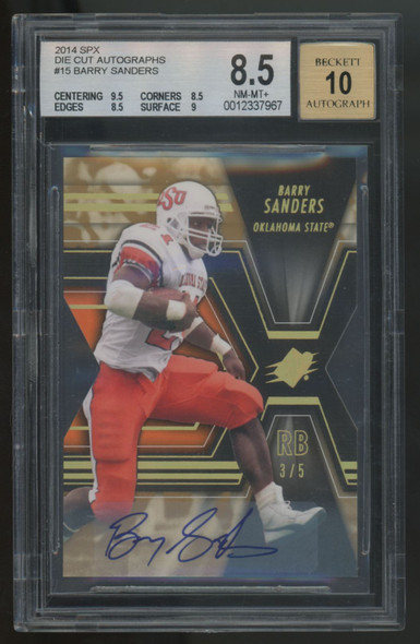 2014 Upper Deck SPX Barry Sanders Die Cut Auto /5 #15 BGS 8.5 10 2014 Upper Deck SPX Barry Sanders Die Cut Auto /5 #15 BGS 8.5 10