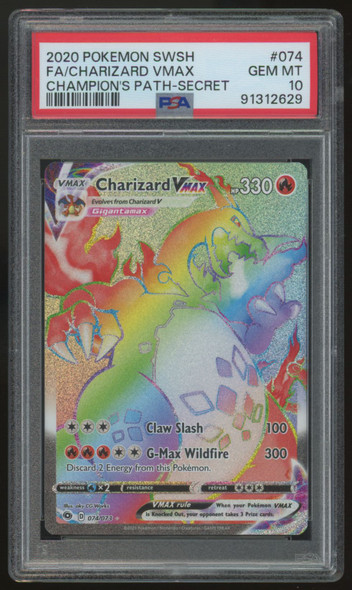 2020 Pokemon Charizard VMAX Champion's Path Secret #074 PSA 10 2020 Pokemon Charizard VMAX Champion's Path Secret #074 PSA 10