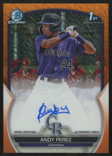 2023 Bowman Chrome Andy Perez 1st Prospect Orange Shimmer Auto /25 #CPA-APZ