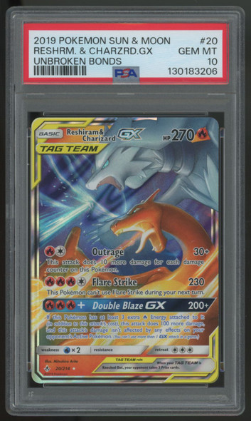 2019 Pokemon Reshiram & Charizard GX Unbroken Bonds Holo #20 PSA 10