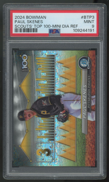 2024 Bowman Chrome Paul Skenes RC Top 100 Mini Diamond Refractor /150 PSA 9